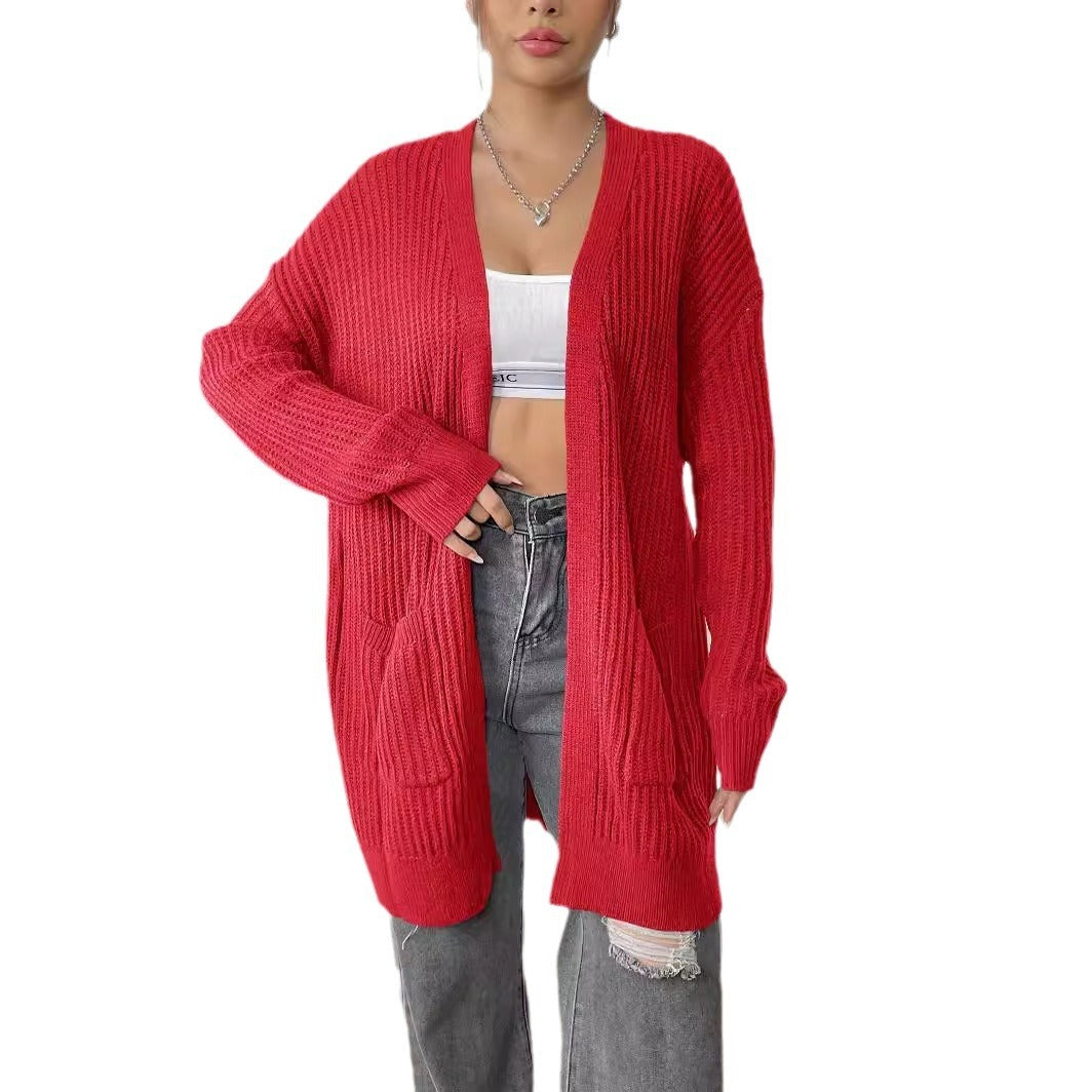 New Double Pocket Simple Casual Sweater Cardigan