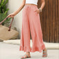 Women's High Waisted Ruffled Casual Pants - Loose Fit Straight Leg Trousers