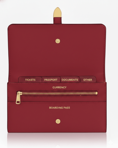 Aspen Red Plant-Based Leather Travel Wallet ( Available for Pre-order 9th May Delivery)