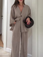 Solid Color Single Button Top And Pants Set