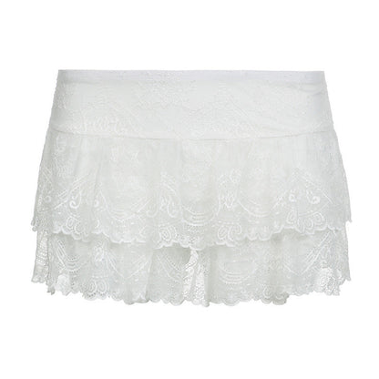 Stretchy Double-layer Lace Figure-flattering Dance Mini Skirt
