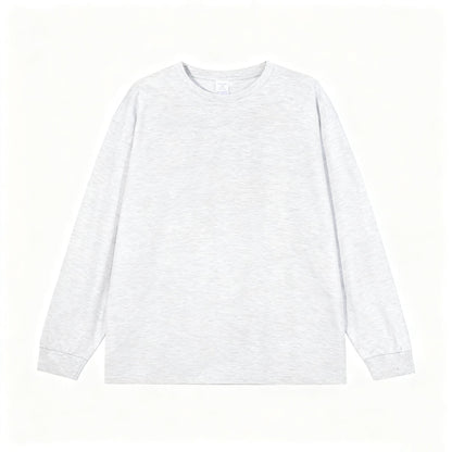 Solid-color Heavyweight Pure Cotton Crew-neck Long-sleeve T-shirt For Women