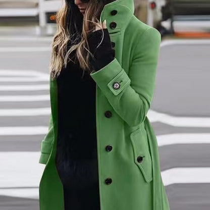 Women's Luxury Woolen Coat - Slim Fit Stand Collar Cardigan | Premium Winter Outerwear