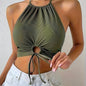 Cut Out Tie Front Crop Top, Versatile Sleeveless Crop Halter Summer Top, Women's Clothing