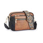 Triple-zipper Shoulder Bag With Floral Embroidered Straps Fashion Colorblock Multi-functional Crossbody Bags For Women