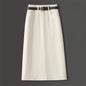 Brown A- Line Straight Skirt Retro Slit Hip Skirt
