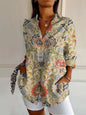 Flowers Print Long Sleeve Shirt Fashion Stand Collar Button Tops For Women Clothing