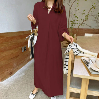 New Solid-color Turn-down CollarCotton-linen Long-sleeve