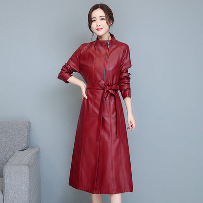 Women's Mid-length Slim-fit Over-the-knee Sheepskin Trench Coat