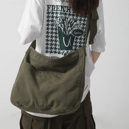 Women's Large Capacity Idle Style Artistic Simple Canvas Bag School College Students