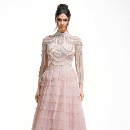 Elegant And Heavy Craft Long Sleeve Beaded Dress