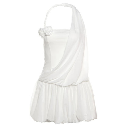 New Women's Solid Color Loose Casual White Strap Dress