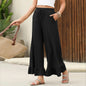 Women's High Waisted Ruffled Casual Pants - Loose Fit Straight Leg Trousers
