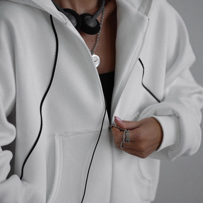 Athleisure Zip-up Long-sleeve Hoodie And Loose-fitting Sweatpants Set