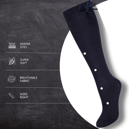 6 Pairs Girls Knee High Socks With Ribbon Bows Back To School Cotton Rich Long Socks Stylish Comfortable Durable For Uniforms Everyday Wear Ages 2-16 Years by Sock Stack