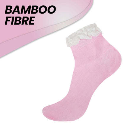 6 Pairs Ladies Bamboo Lace Socks Ultra Soft Antibacterial Moisture-Wicking Breathable Fashion Socks UK 4-7 Assorted Colours by Sock Stack