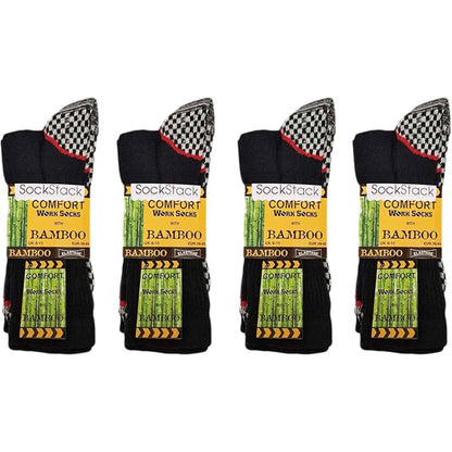 6 Pairs Mens Bamboo Moisture-Wicking Work Socks Cushioned Reinforced Heel Toe Durable Odour Control Ideal for Construction Hiking Long Hours by Sock Stack