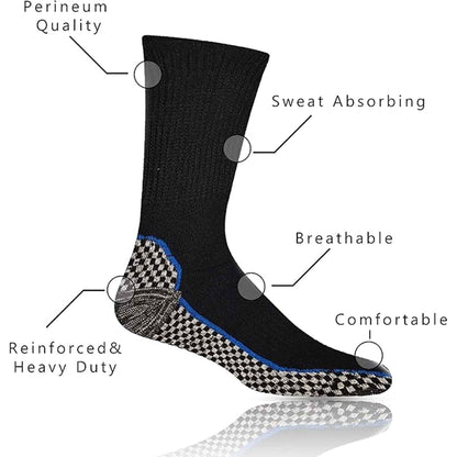 6 Pairs Mens Bamboo Moisture-Wicking Work Socks Cushioned Reinforced Heel Toe Durable Odour Control Ideal for Construction Hiking Long Hours by Sock Stack