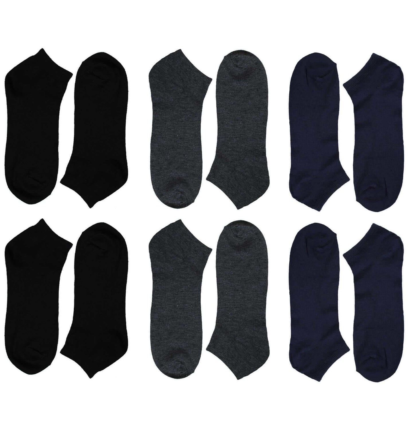 6 Pairs Mens Lightweight Breathable Cotton Blend Ankle Trainer Socks with Arch Support for Running Gym Everyday Wear in Black White Navy Grey Sizes UK 6-11 EUR 39-45 by Sock Stack