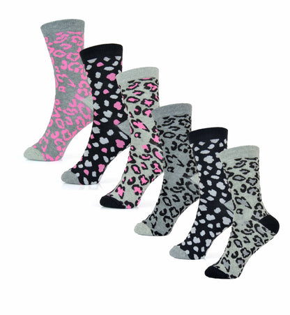 6 Pairs Women's Cotton Rich Socks Fun Designs Stripes Dots Leopard Fox Dog Cat Prints UK 4-7 Breathable Durable by Sock Stack