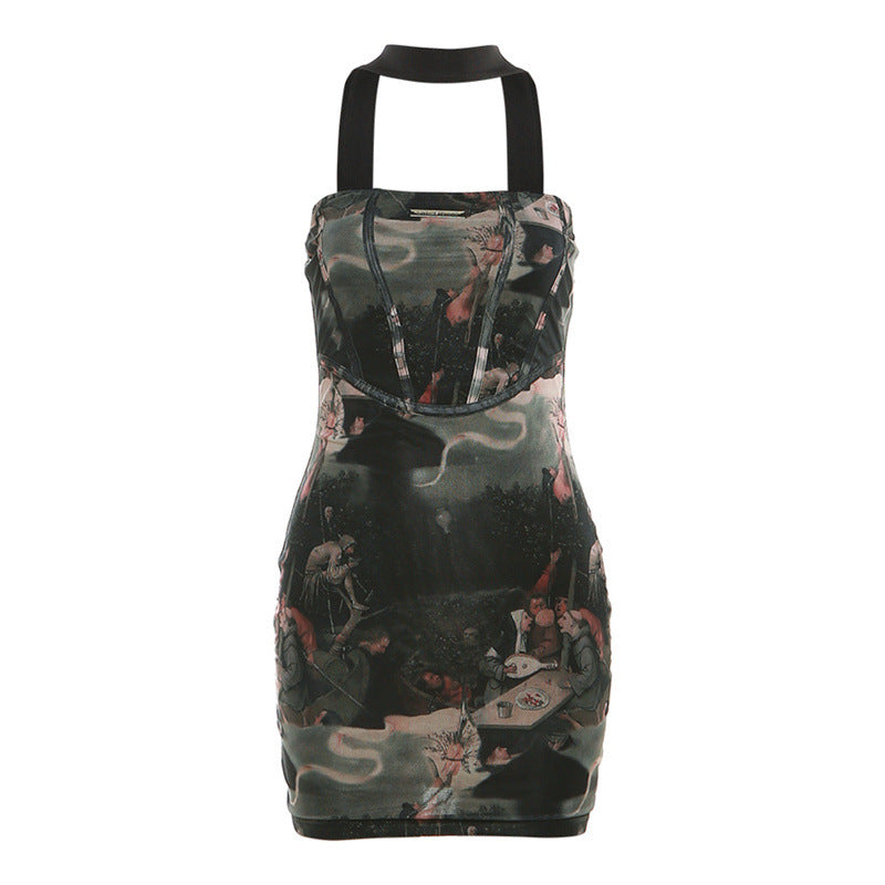 Figure-Hugging High-Waisted Fashionable Halterneck Dress For Women
