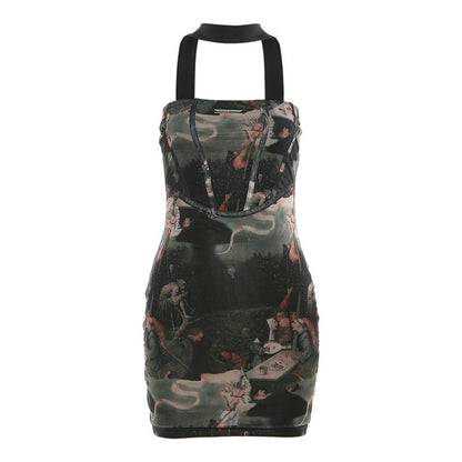 Figure-Hugging High-Waisted Fashionable Halterneck Dress For Women