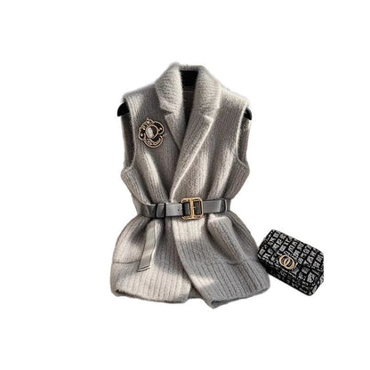 Women's Petite Layering Gray Thick Knitted Vest