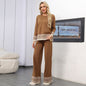 Women's Versatile Crew-neck Jacquard Top And Wide-leg Trousers Set
