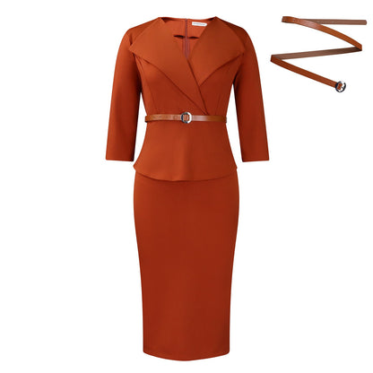 Fashion Large Lapel Waist-tight OL Dress