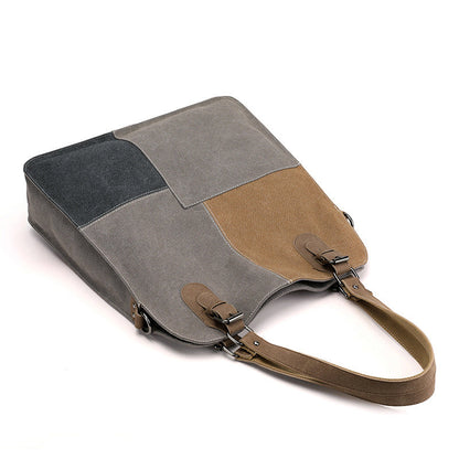 Women's Fashion Retro Patchwork Large Capacity Canvas Bag
