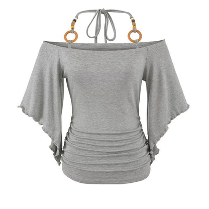 Women's Retro Off-the-Shoulder Beaded Halter Neck Top
