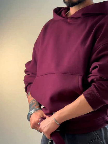 Burgundy Oversize Hoodie With Side Belt