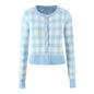 Women's Round Neck Plaid Knitted Cardigan Short Slim-fit Small Coat