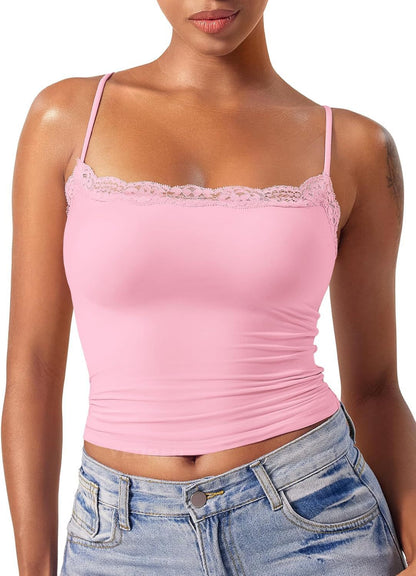 Women’s Lace Camisole – Sexy Square Collar Sleeveless Top, Elegant Summer Tank