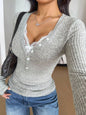 Lace Button Solid Color Y2g Tight Top