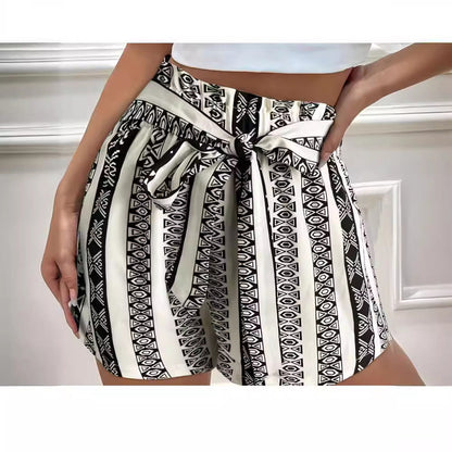 Belt Printed Casual Shorts For Commuter Women