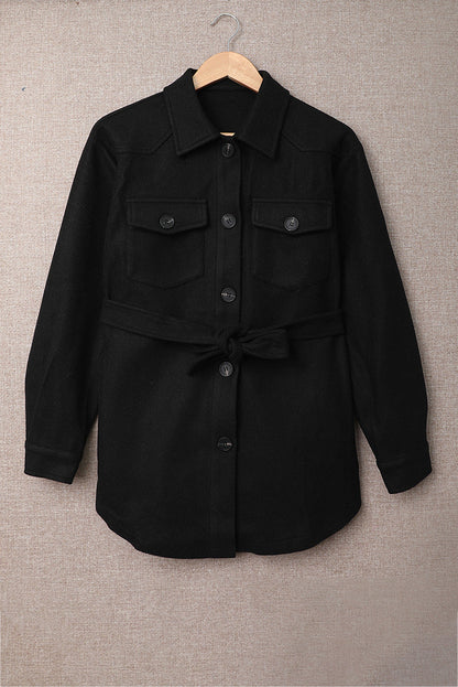Casual Solid Color Lapel Tie Trench Coat Jacket