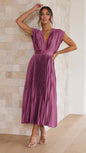 Summer V-neck Pleated Dress INS Fashion Casual Loose Zip Sleeveless Dresses For Women Clothing