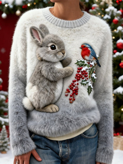 Digital-printed Christmas-patterned Women's Flannel Hoodie