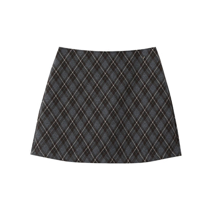 Retro Collegiate-style Tweed Mini Skirt Women's Skirt High-waisted Plaid Bodycon Skirt