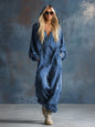 Loose-fitting, Plus-size, Single-breasted Denim Overalls With Large Pockets And A HoodEuropean And American Style