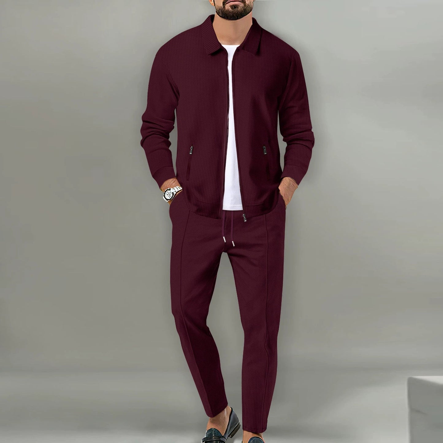 Coat Men's Autumn Zipper Pocket Lapels Slim-fit Cardigan Jacket Suits