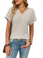 New Women's V-neck Short-sleeve Loose-fit Striped Casual Pullover T-shirt