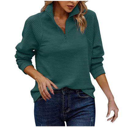 New Solid Color Half Zipper Stand Up Collar Women's Hoodie