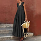 Women's Casual Long Ruffle-Trimmed Solid-Color Dress