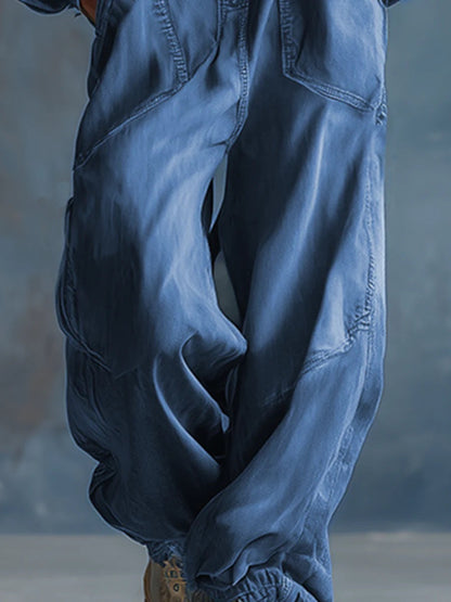 Loose-fitting, Plus-size, Single-breasted Denim Overalls With Large Pockets And A HoodEuropean And American Style