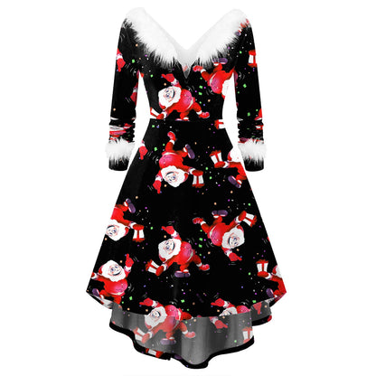 Women's Christmas Long Sleeve V-neck Irregular Dress