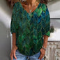 Womens Loose-fitting Geometric-print V-neck Long-sleeve Top