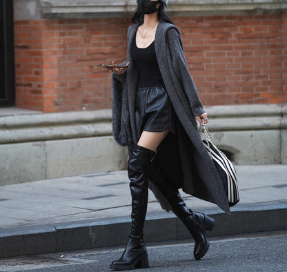 Long Knitted Cardigan Women's Sweater Hooded Trench Coat Coat
