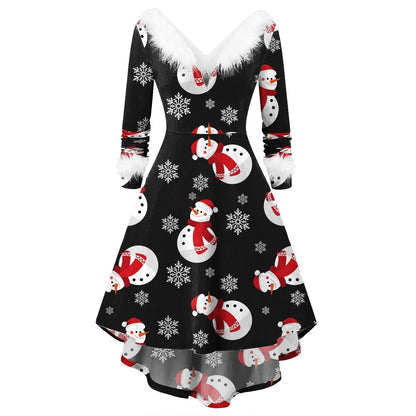 Women's Christmas Long Sleeve V-neck Irregular Dress